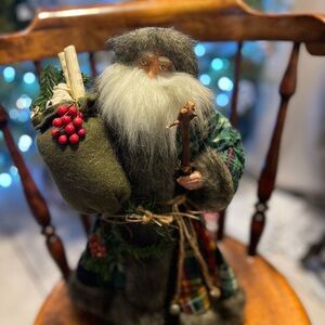 Rustic Santa Claus Holiday Figurine - Green and Red 20 inches tall